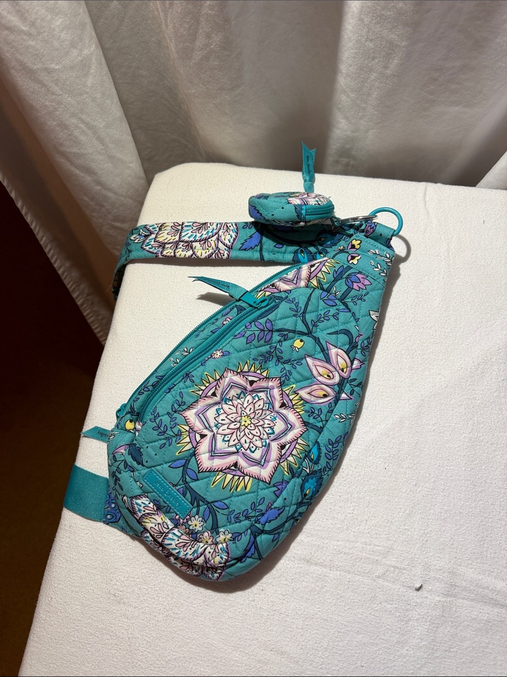 Vera Bradley Teal Floral Quilted Crossbody Sling Bag